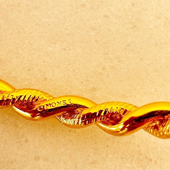 Vintage Monet Cuff Bracelet Gold Tone Signed Estate Jewelry Bundle of 2 - Picture 8 of 11